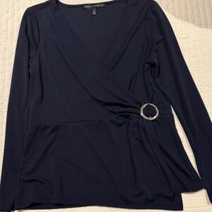 White House Black Market Navy Wrap Blouse